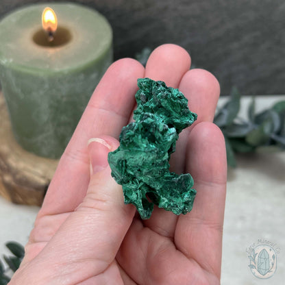 Natural Fibrous Silky Malachite Specimen With Stand