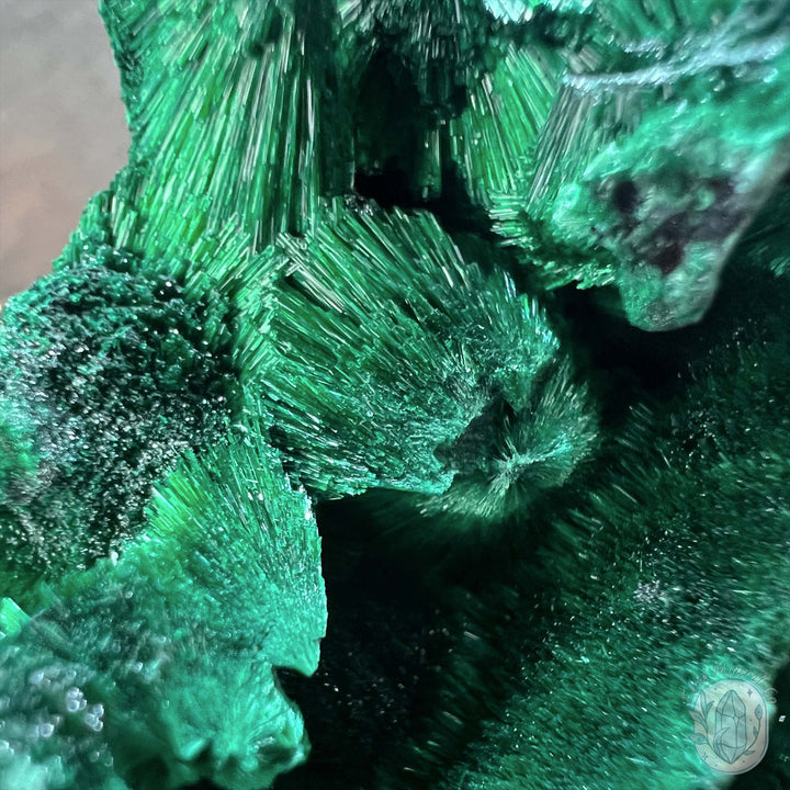 Natural Fibrous Silky Malachite Specimen With Stand