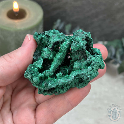 Natural Fibrous Silky Malachite Specimen With Stand