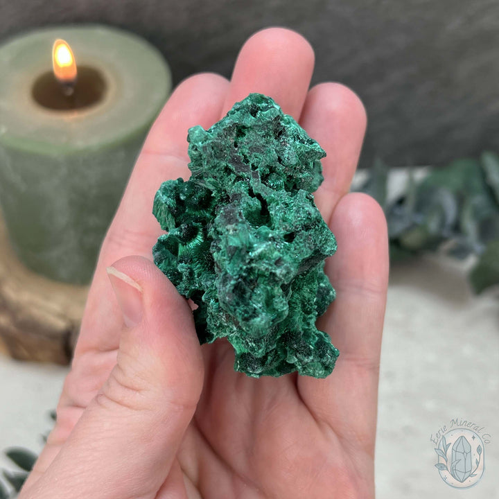 Natural Fibrous Silky Malachite Specimen With Stand