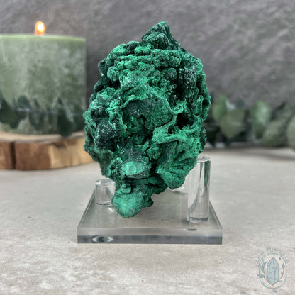 Natural Silky Velvet Malachite Specimen With Stand