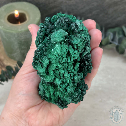 Natural Silky Velvet Malachite Specimen With Stand