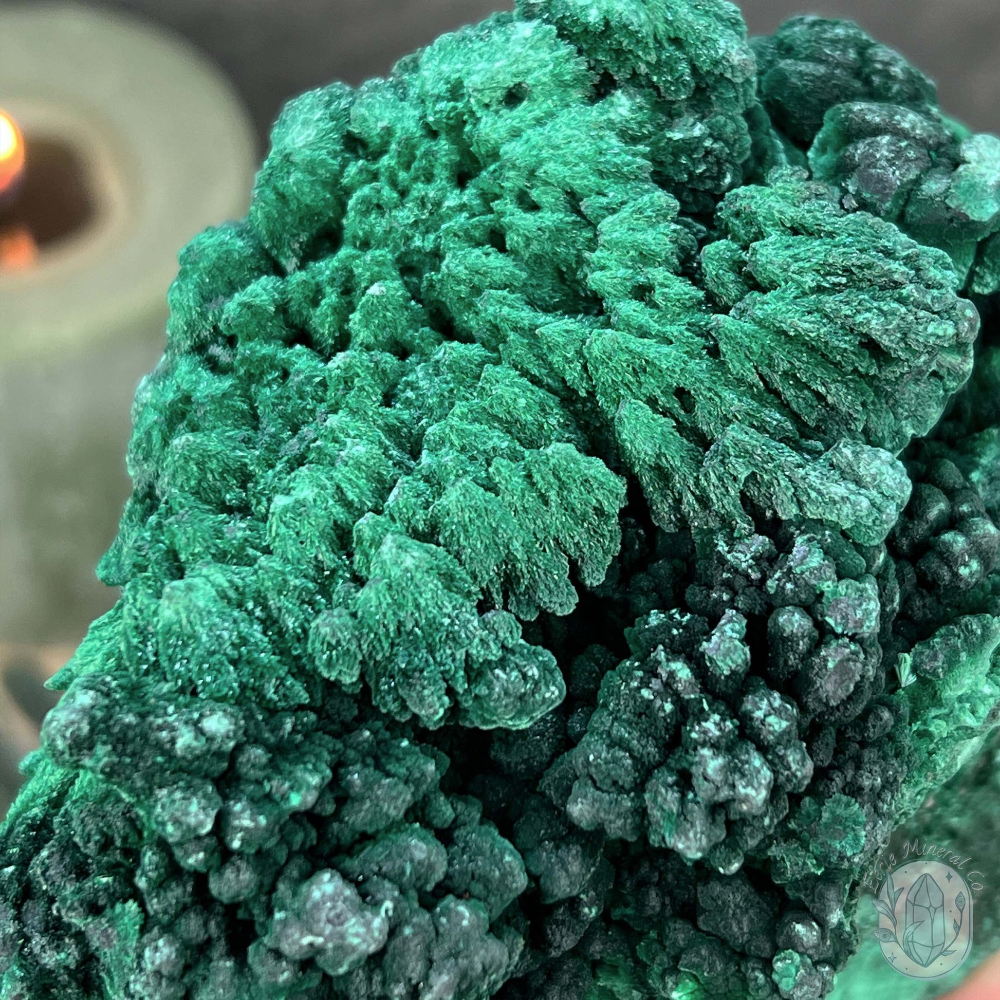 Natural Silky Velvet Malachite Specimen With Stand