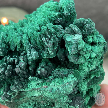 Natural Silky Velvet Malachite Specimen With Stand