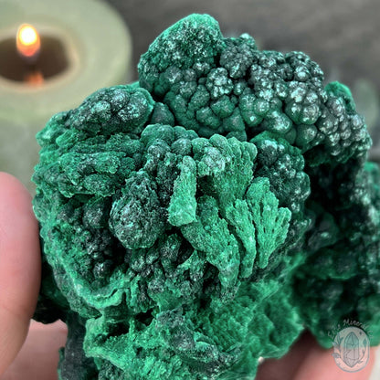 Natural Silky Velvet Malachite Specimen With Stand