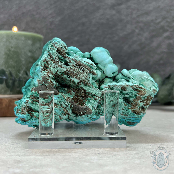 Raw Velvet Malachite Specimen with Display Stand