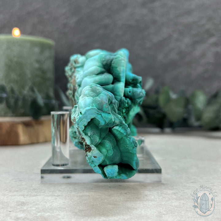 Raw Velvet Malachite Specimen with Display Stand