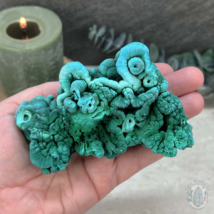 Raw Velvet Malachite Specimen with Display Stand