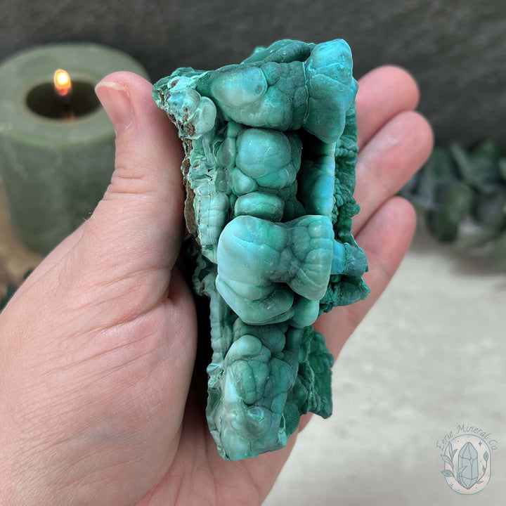 Raw Velvet Malachite Specimen with Display Stand