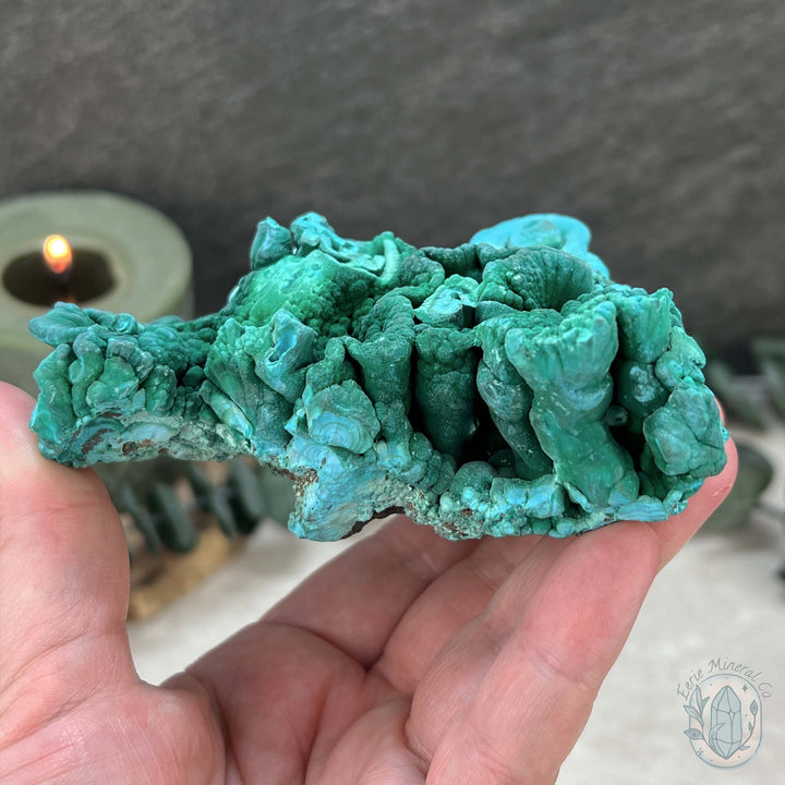 Raw Velvet Malachite Specimen with Display Stand