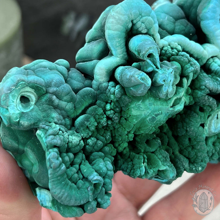 Raw Velvet Malachite Specimen with Display Stand