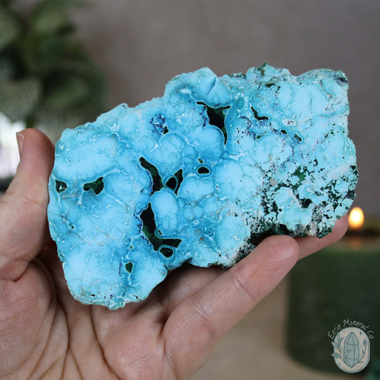 Polished Chrysocolla and Malachite Slab with Stand