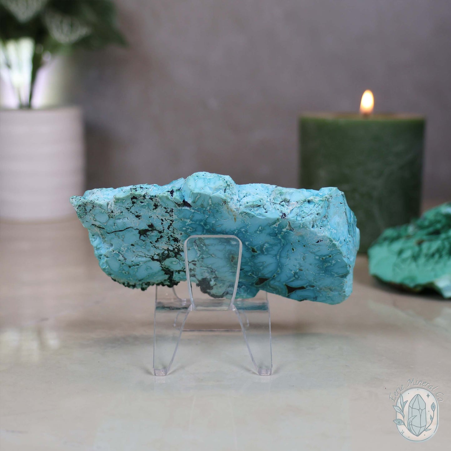 Polished Chrysocolla and Malachite Slab with Stand