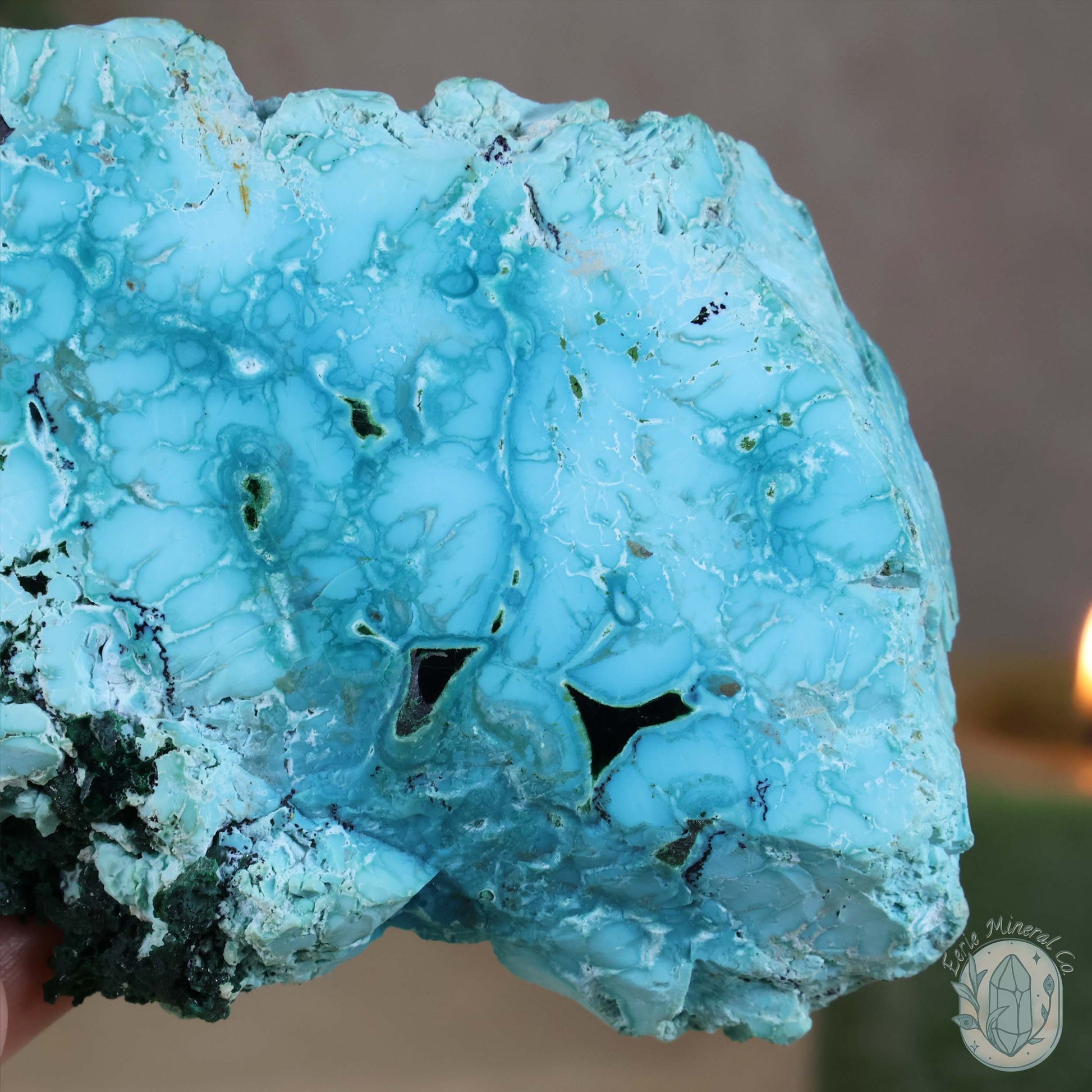 Polished Chrysocolla and Malachite Slab with Stand
