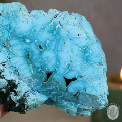 Polished Chrysocolla and Malachite Slab with Stand