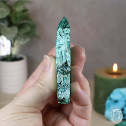 Polished Raw Malachite with Chrysocolla Slab with Display Stand