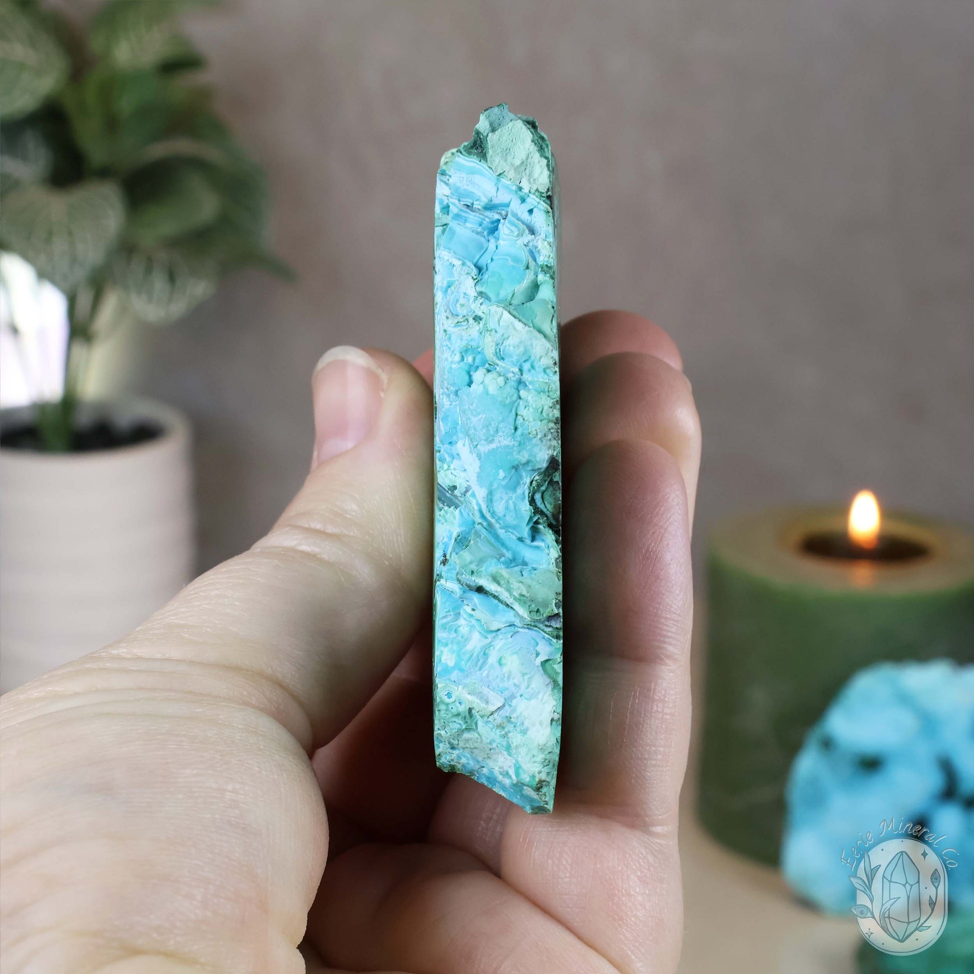 Polished Chrysocolla and Malachite Slab with Stand