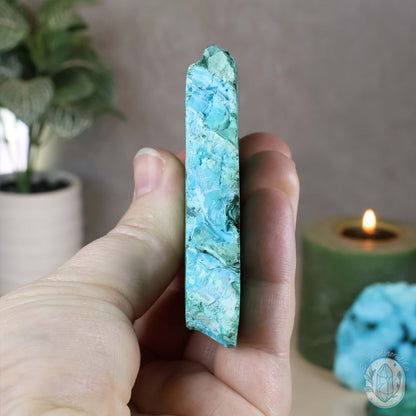 Polished Chrysocolla and Malachite Slab with Stand