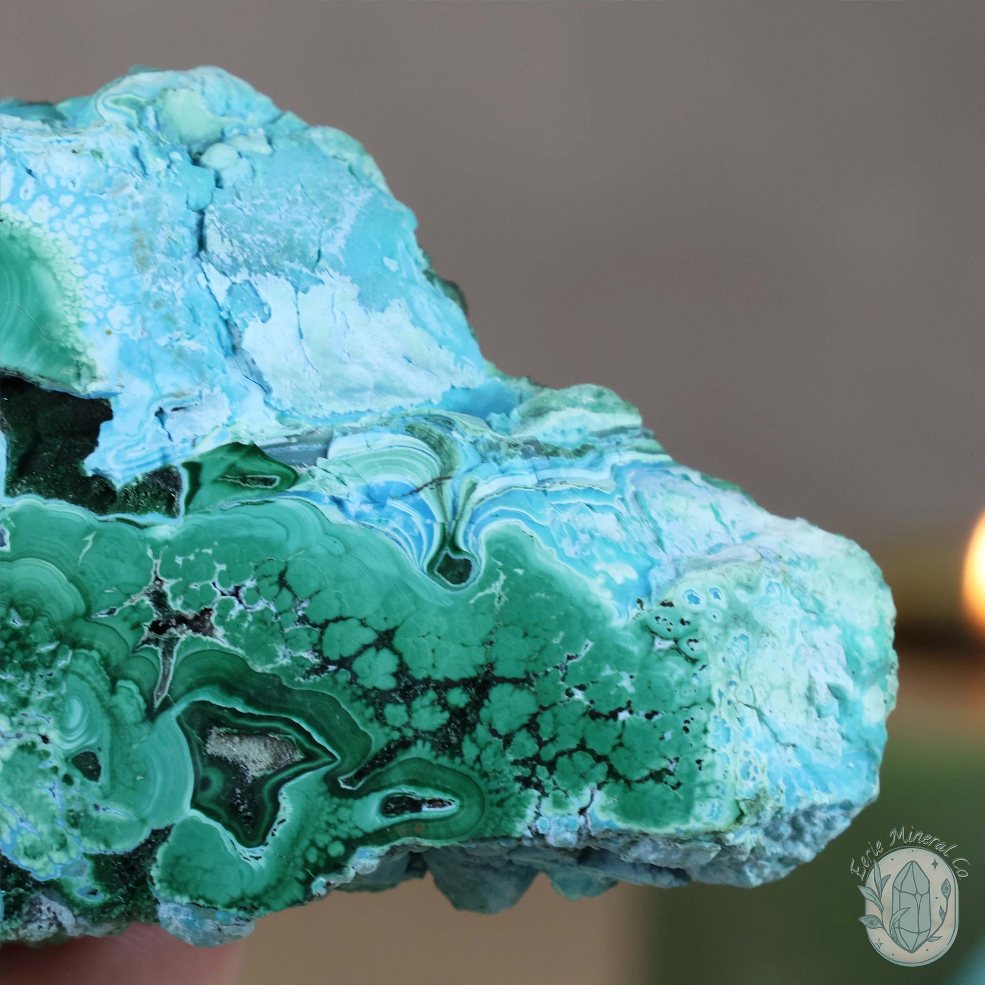 Polished Chrysocolla and Malachite Slab with Stand