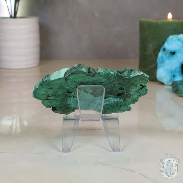 Polished Chrysocolla and Malachite Slab with Stand