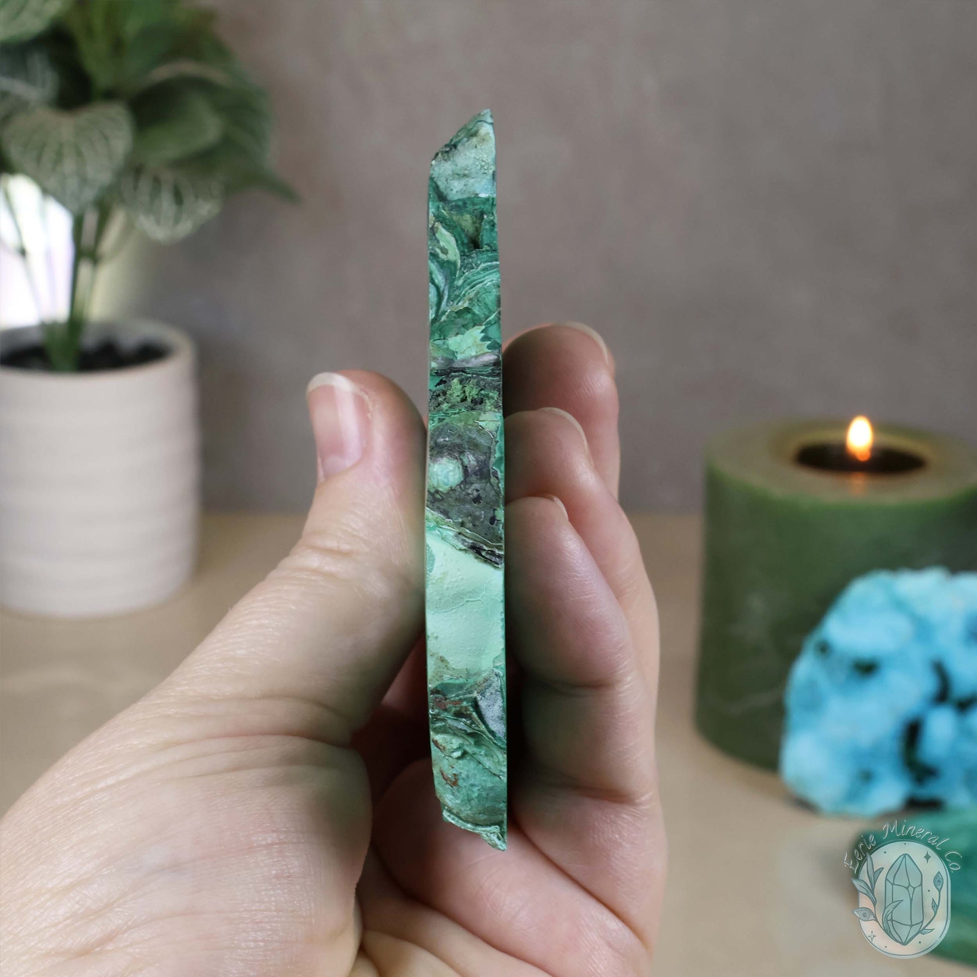 Polished Chrysocolla and Malachite Slab with Stand