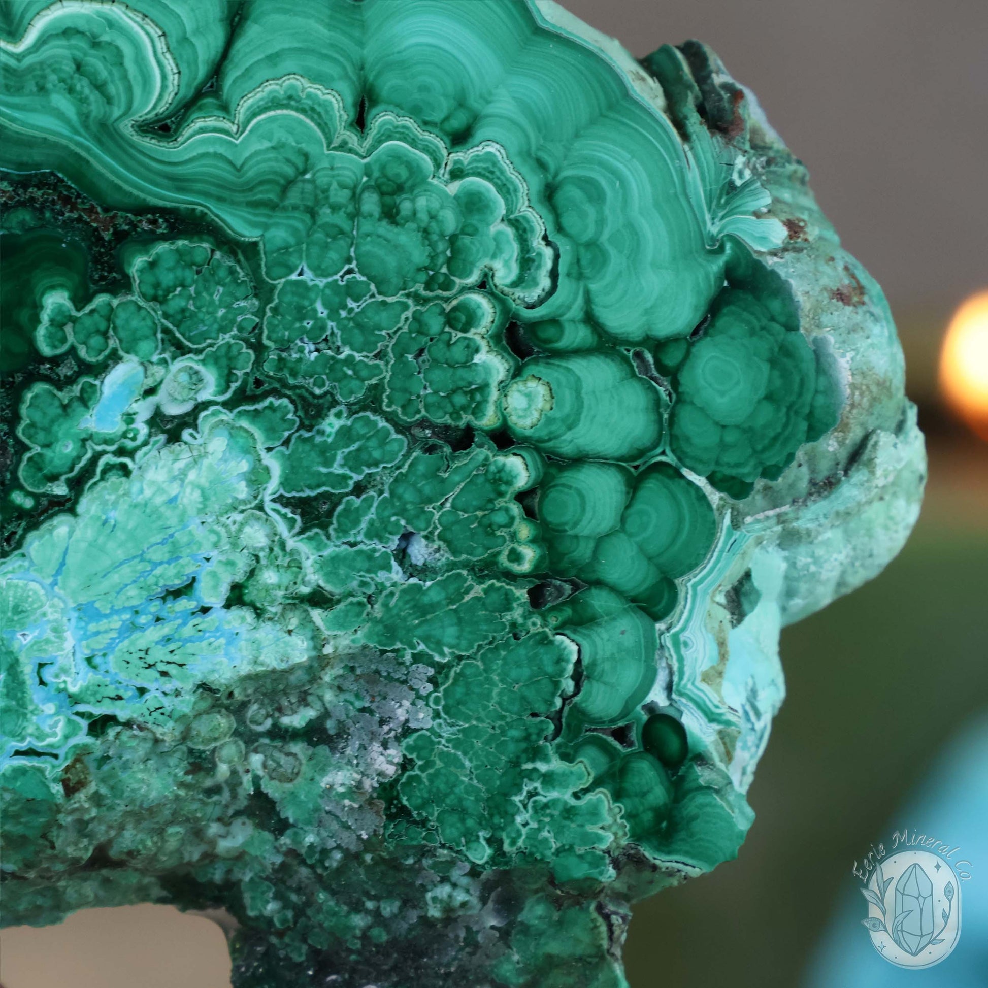 Polished Chrysocolla and Malachite Slab with Stand