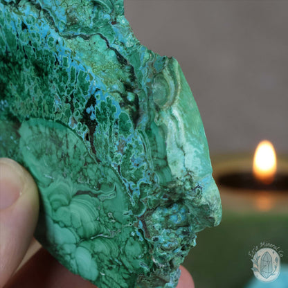 Polished Chrysocolla and Malachite Slab with Stand