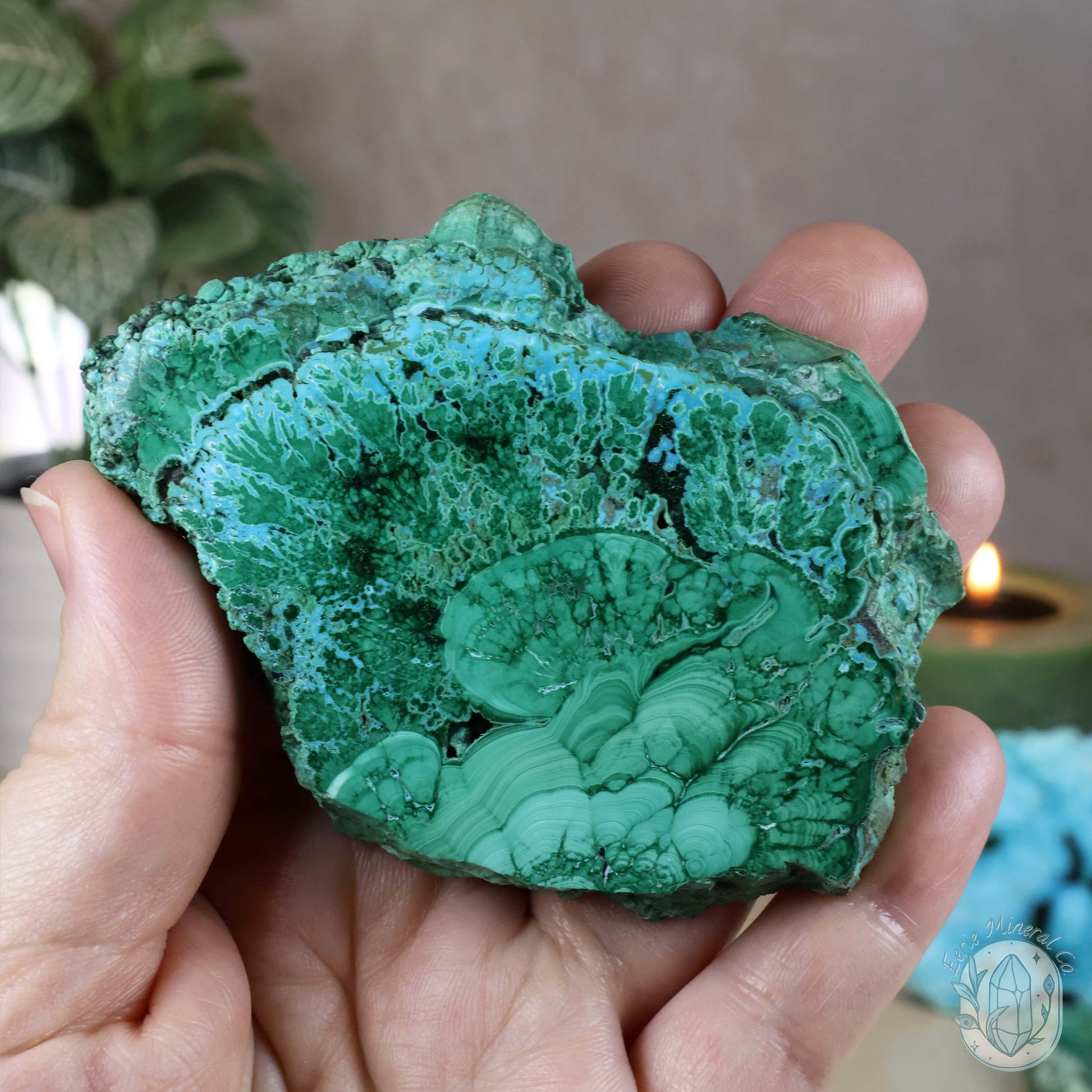 Polished Chrysocolla and Malachite Slab with Stand