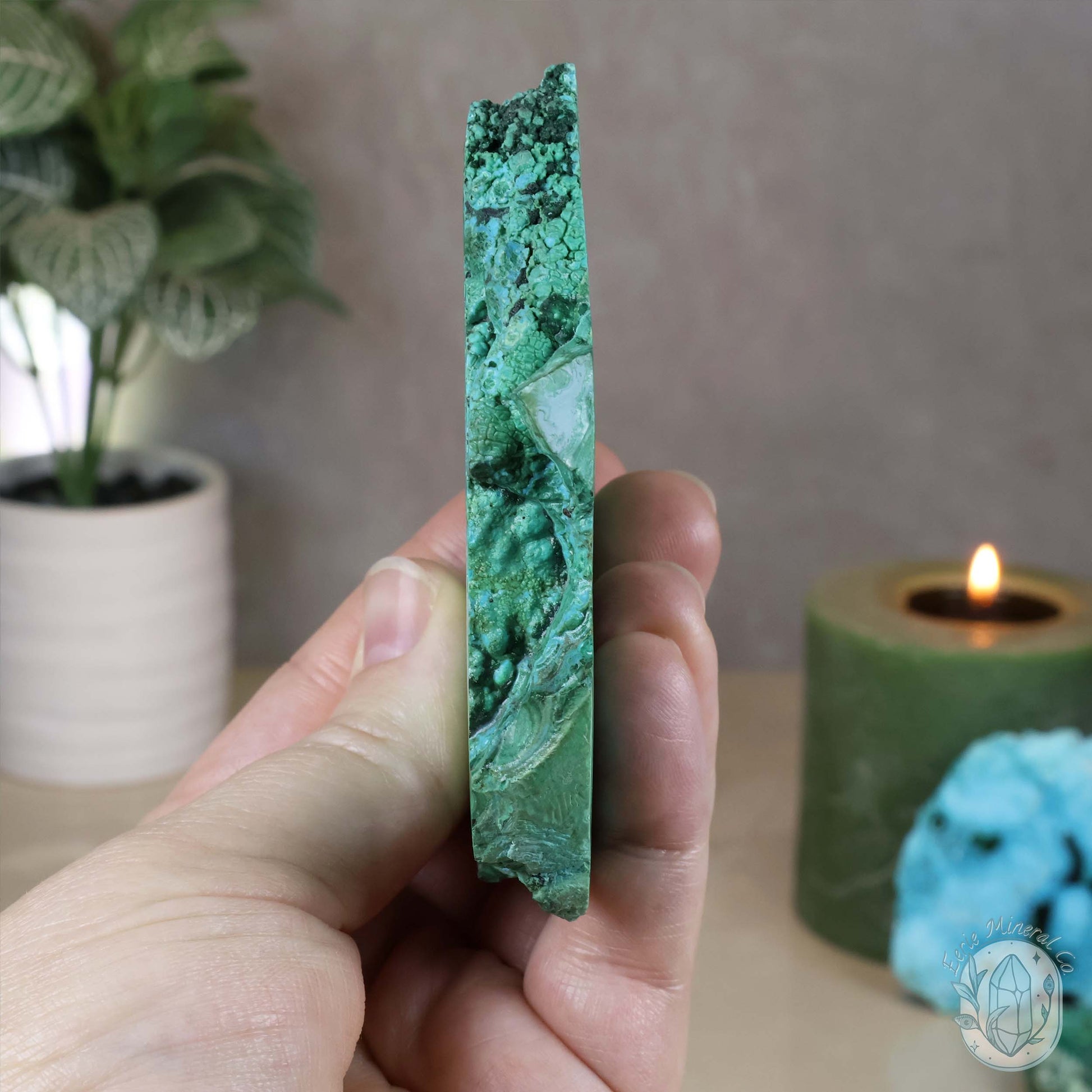 Polished Chrysocolla and Malachite Slab with Stand