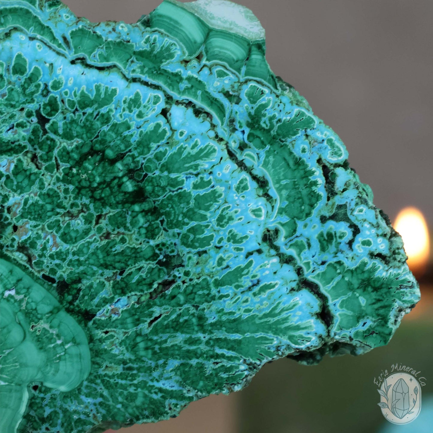 Polished Chrysocolla and Malachite Slab with Stand
