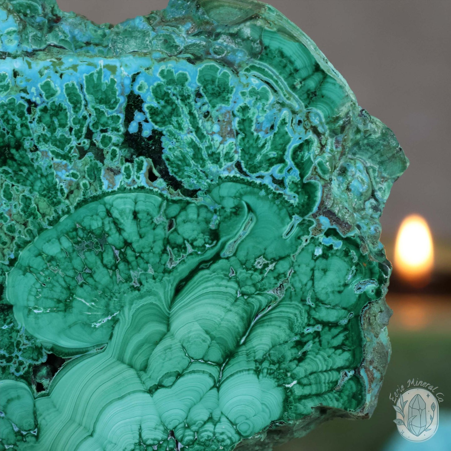 Polished Chrysocolla and Malachite Slab with Stand