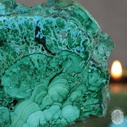 Polished Chrysocolla and Malachite Slab with Stand