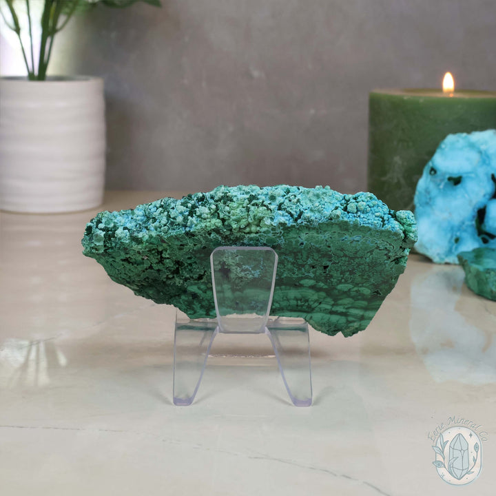 Polished Chrysocolla and Malachite Slab with Stand