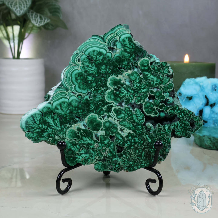 Polished Chrysocolla and Malachite Slab with Stand