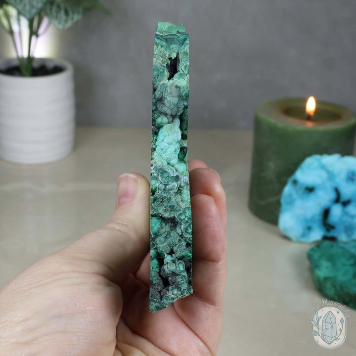 Polished Chrysocolla and Malachite Slab with Stand