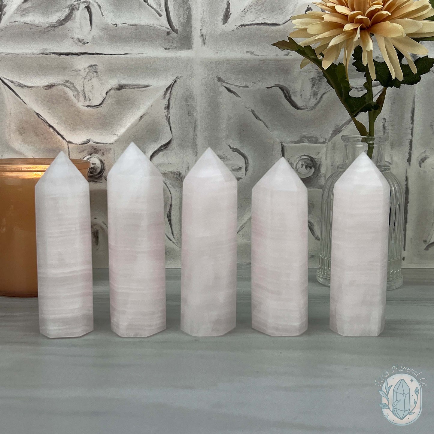 UV Reactive Pink Mangano Calcite Agate Towers