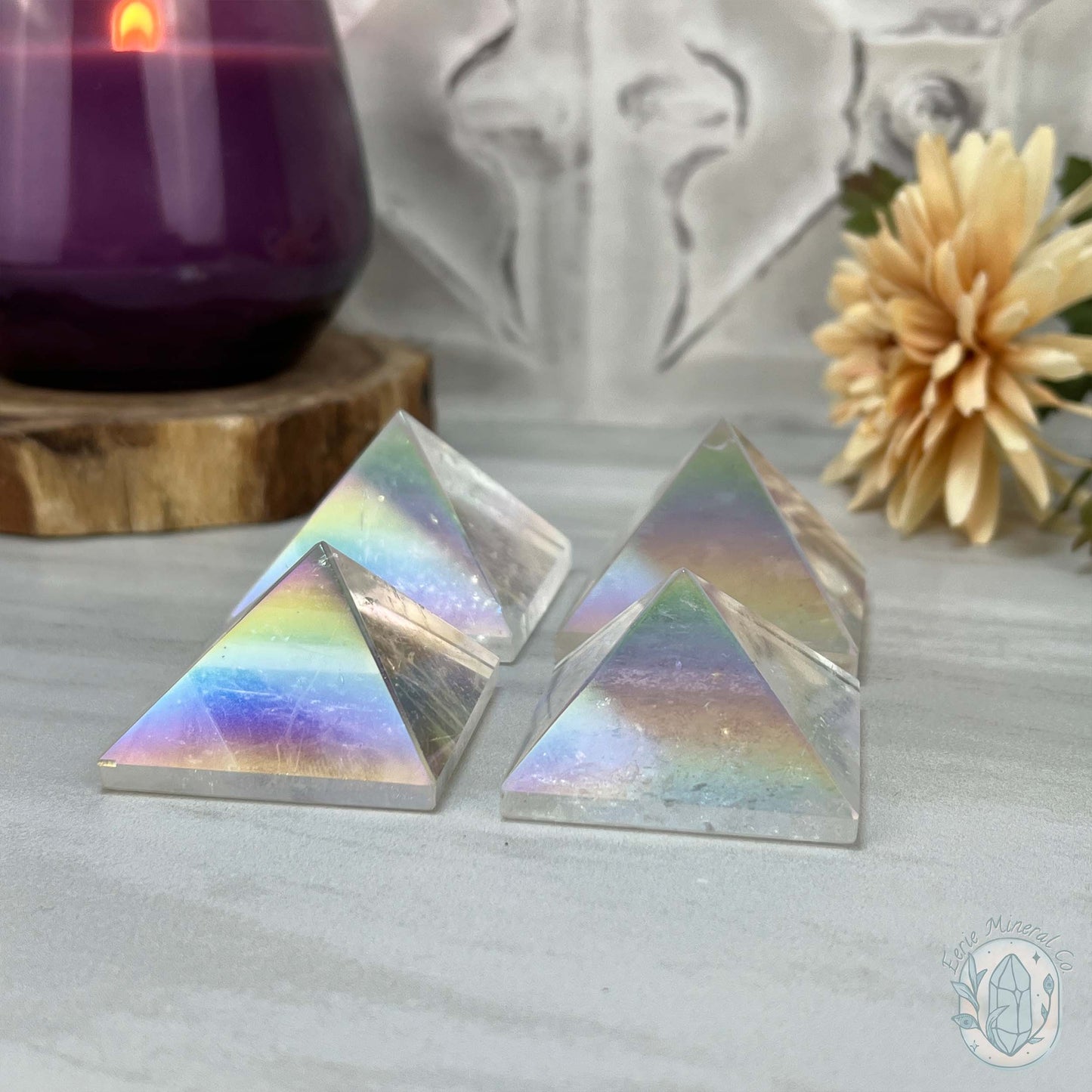 Medium Aura Clear Quartz Pyramid Carvings