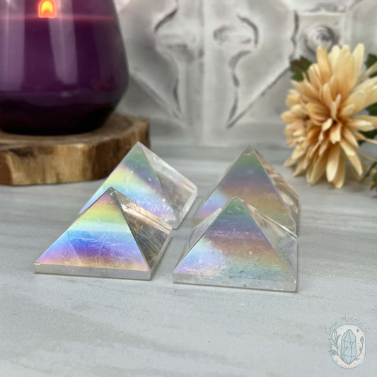 Medium Aura Clear Quartz Pyramid Carvings
