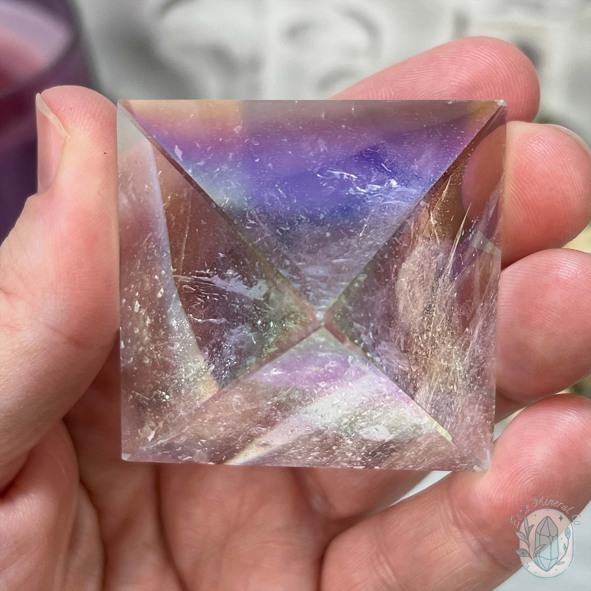Medium Aura Clear Quartz Pyramid Carvings
