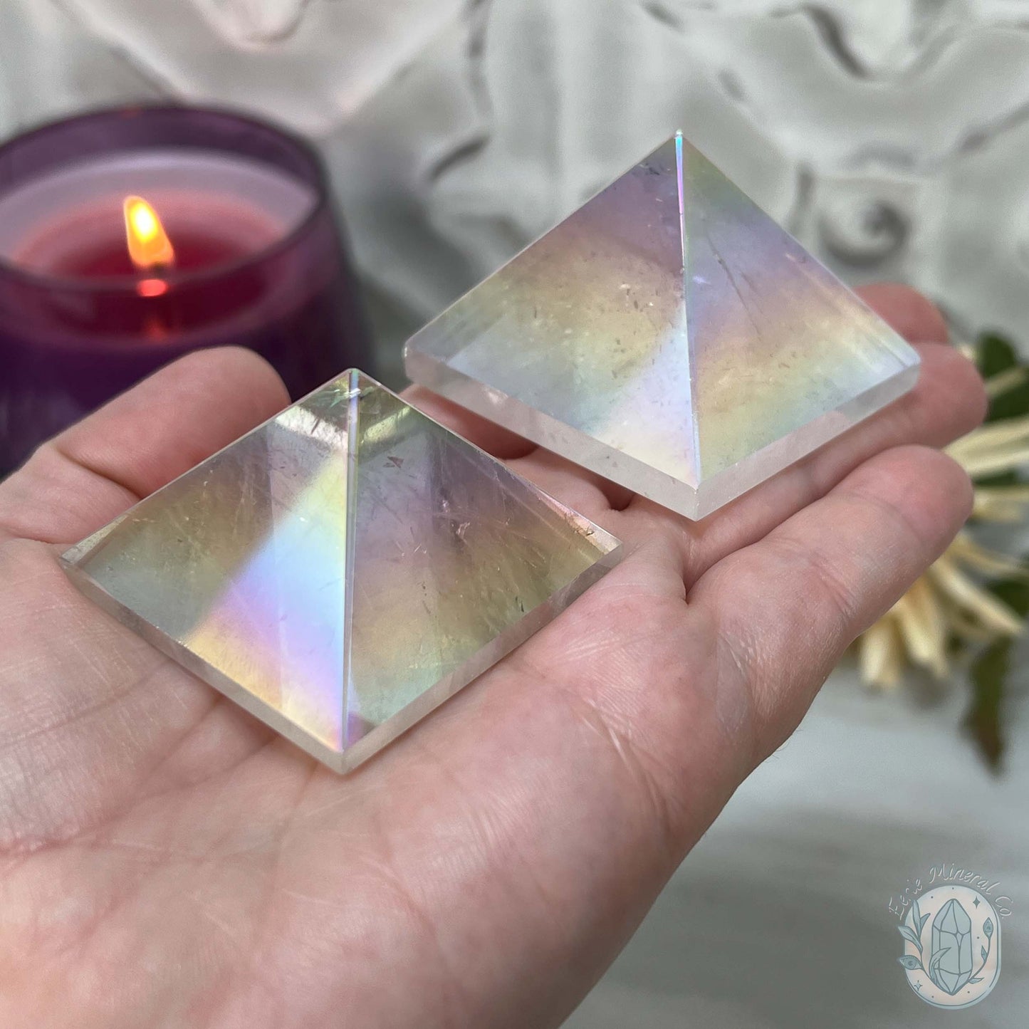 Medium Aura Clear Quartz Pyramid Carvings