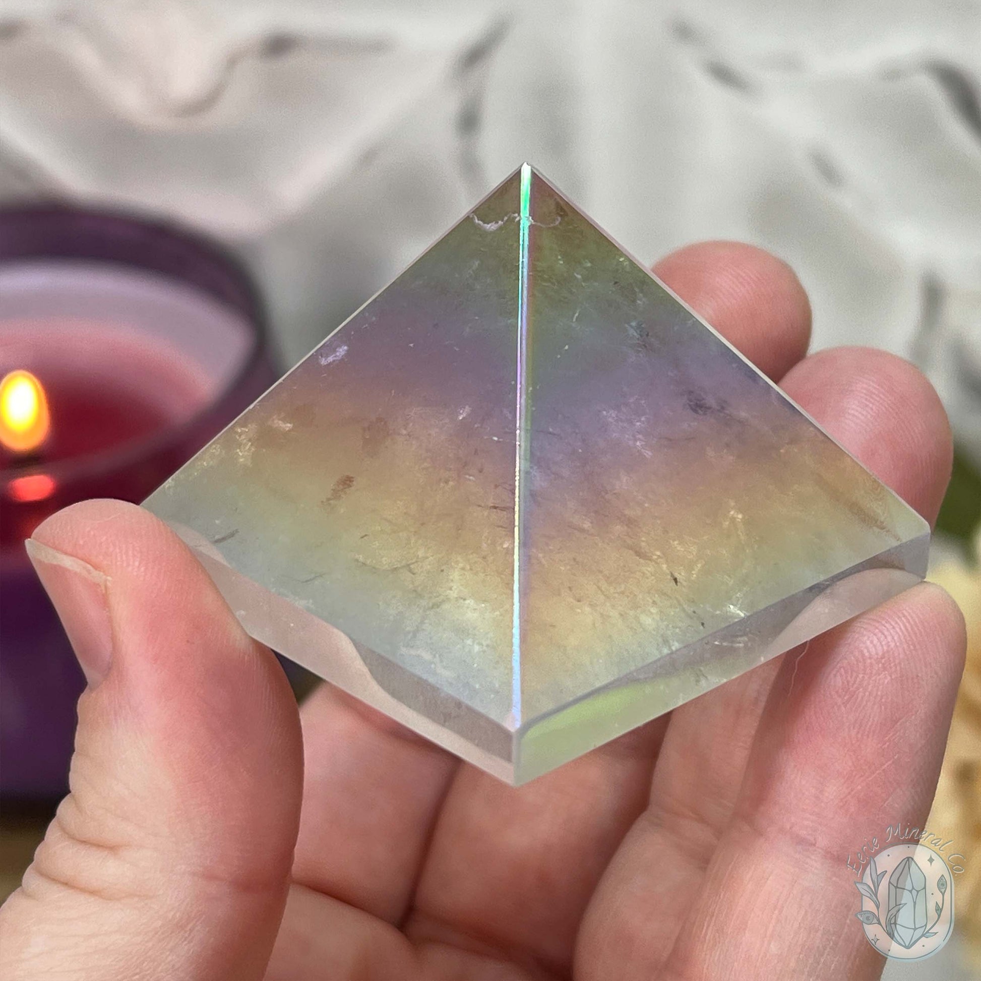 Medium Aura Clear Quartz Pyramid Carvings