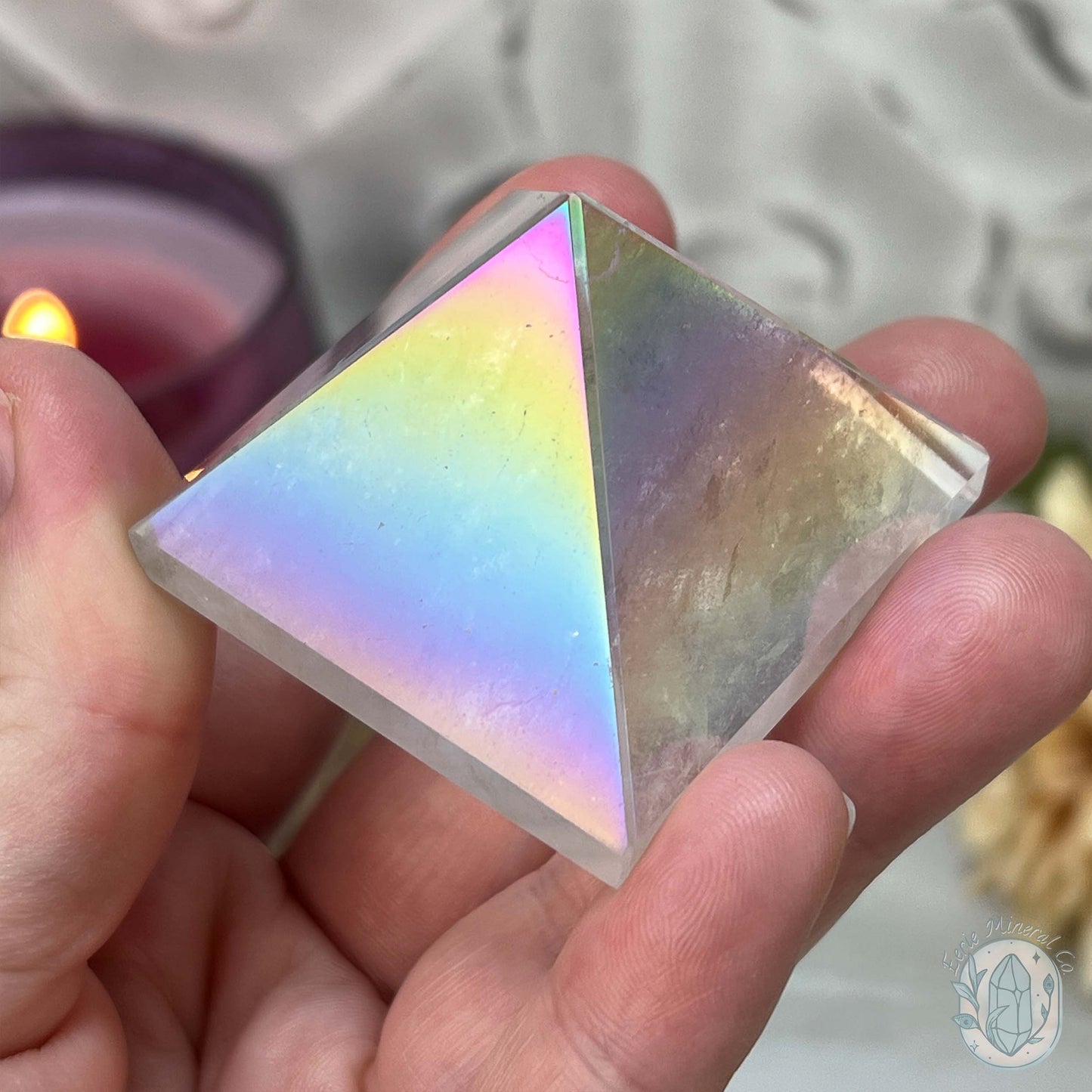 Medium Aura Clear Quartz Pyramid Carvings