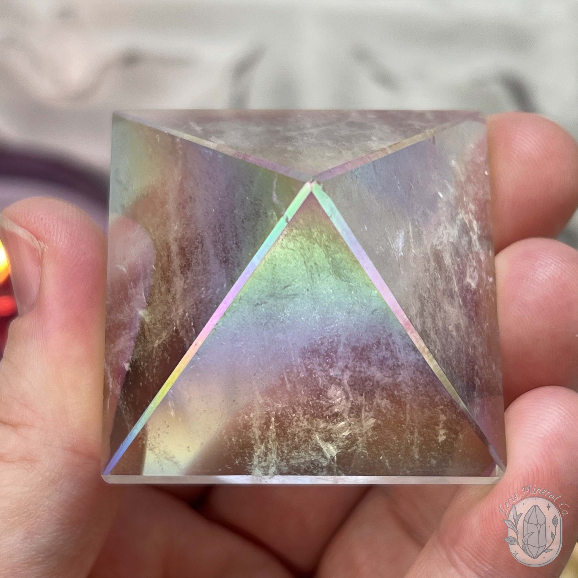 Medium Aura Clear Quartz Pyramid Carvings