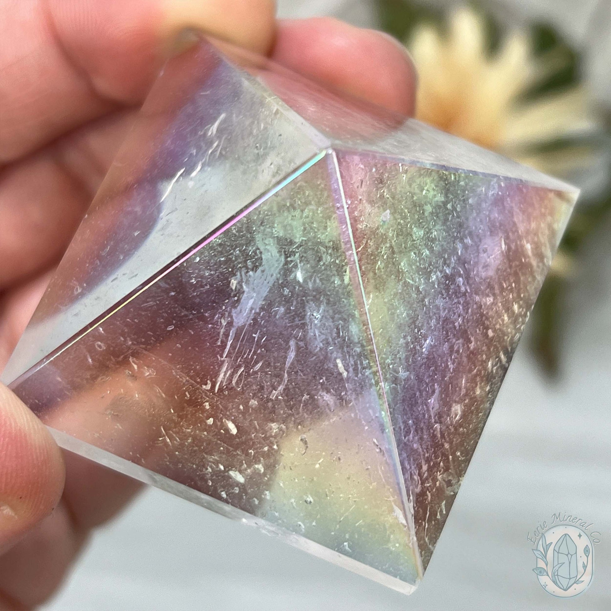 Medium Aura Clear Quartz Pyramid Carvings