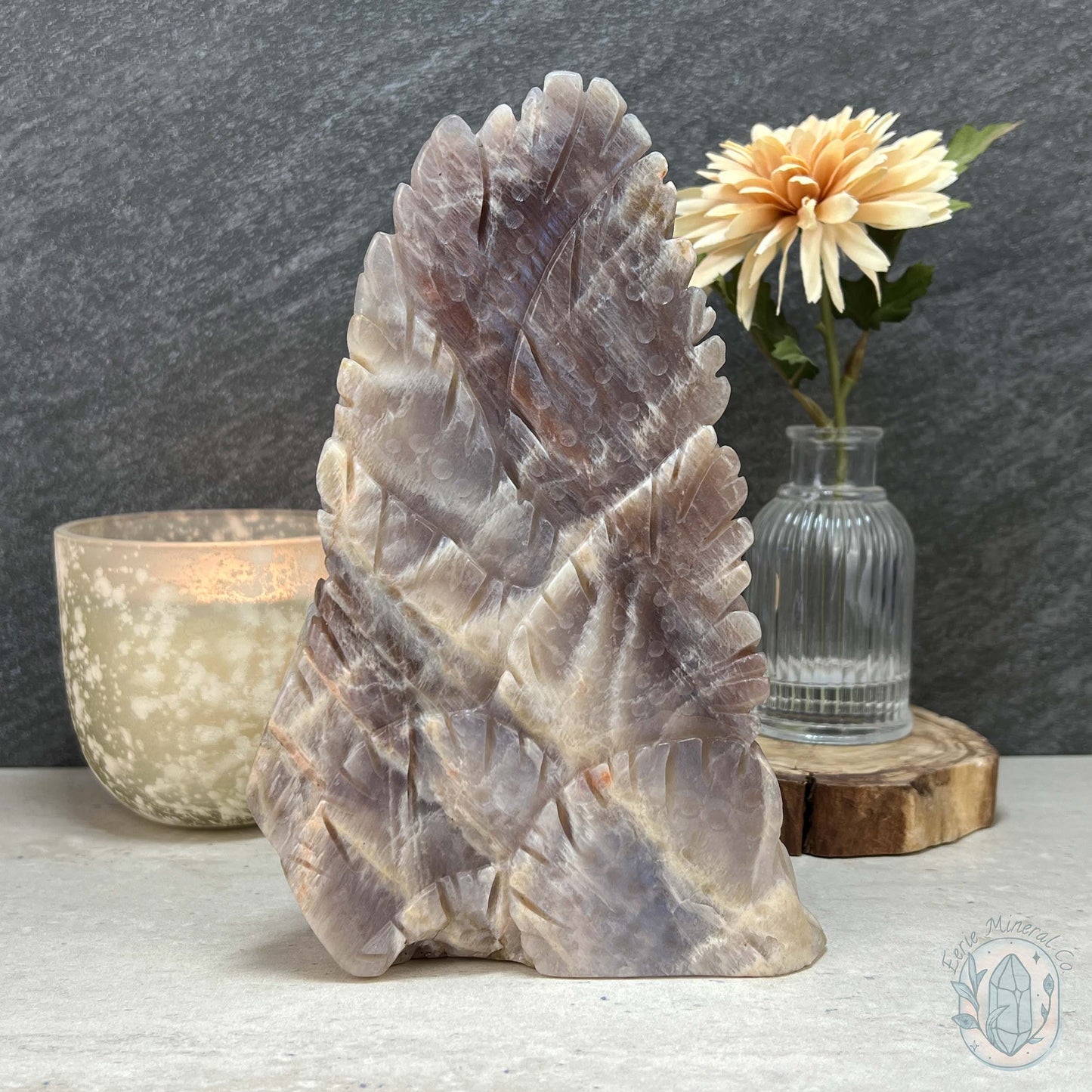 Blue Flash Peach Moonstone Ocean Life Stone Carving