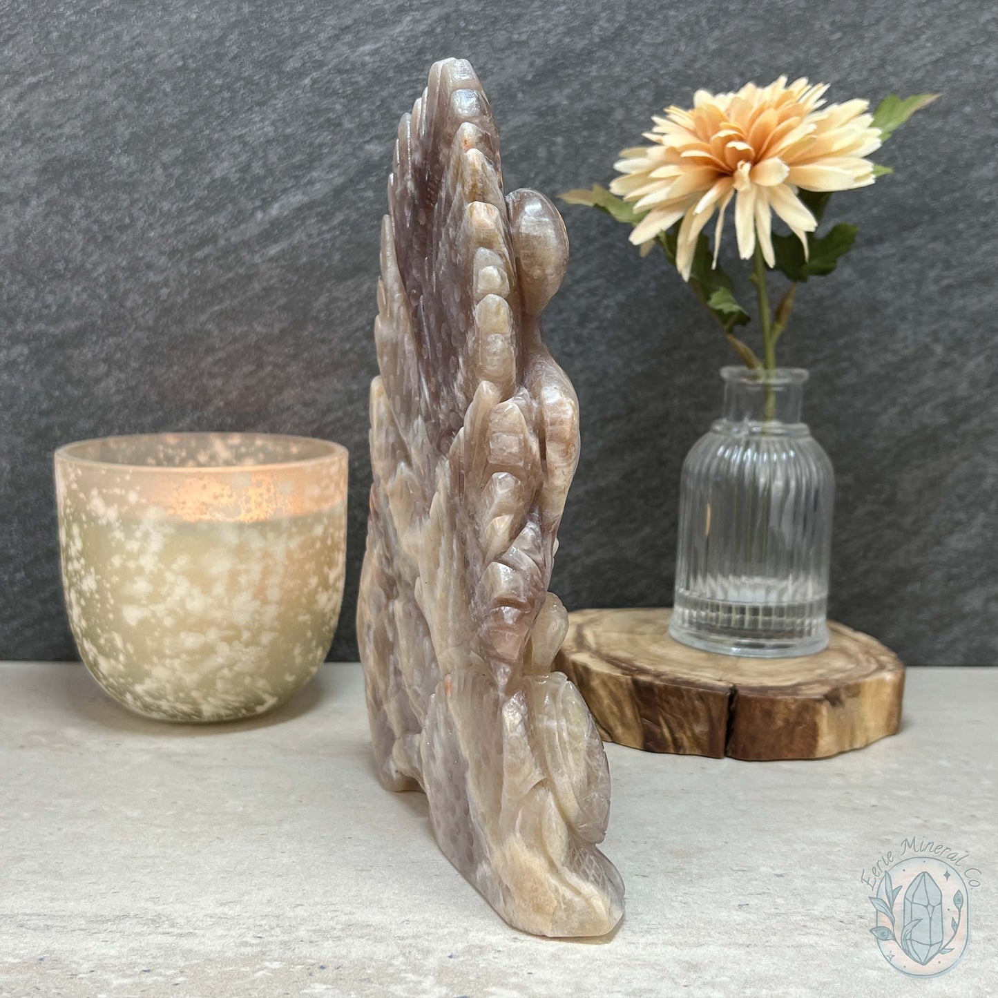 Blue Flash Peach Moonstone Ocean Life Stone Carving