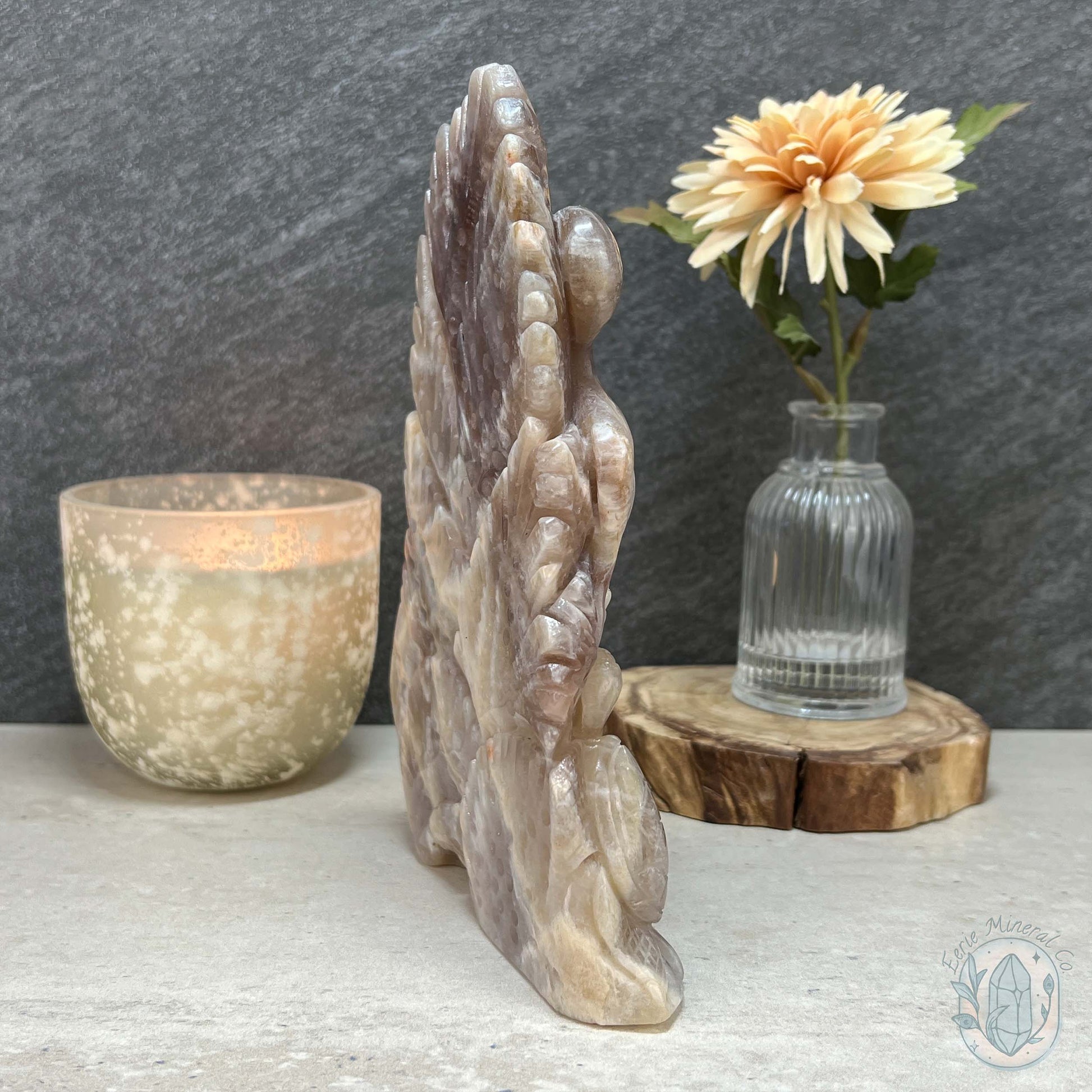 Blue Flash Peach Moonstone Ocean Life Stone Carving
