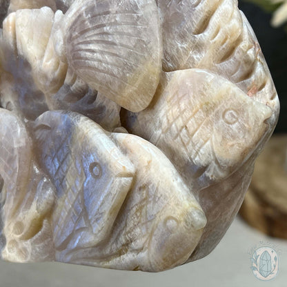Blue Flash Peach Moonstone Ocean Life Stone Carving