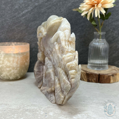 Blue Flash Peach Moonstone Ocean Life Stone Carving