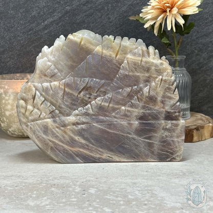 Blue Flash Peach Moonstone Ocean Life Stone Carving
